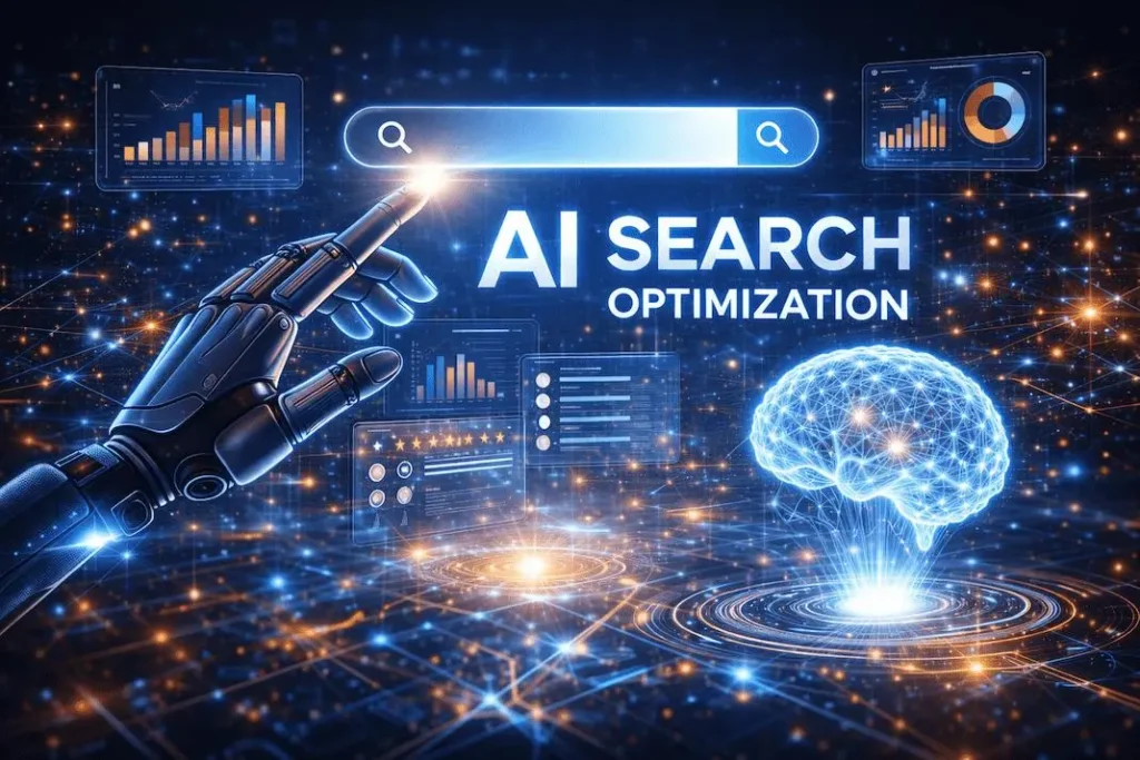 AI search optimization guide showing AI-powered search and SEO