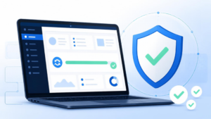 Dashboard graphic showing the WordPress 7.1.3 update installing safely with a security shield